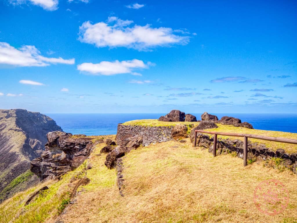 rano kau crater edge in orongo easter island