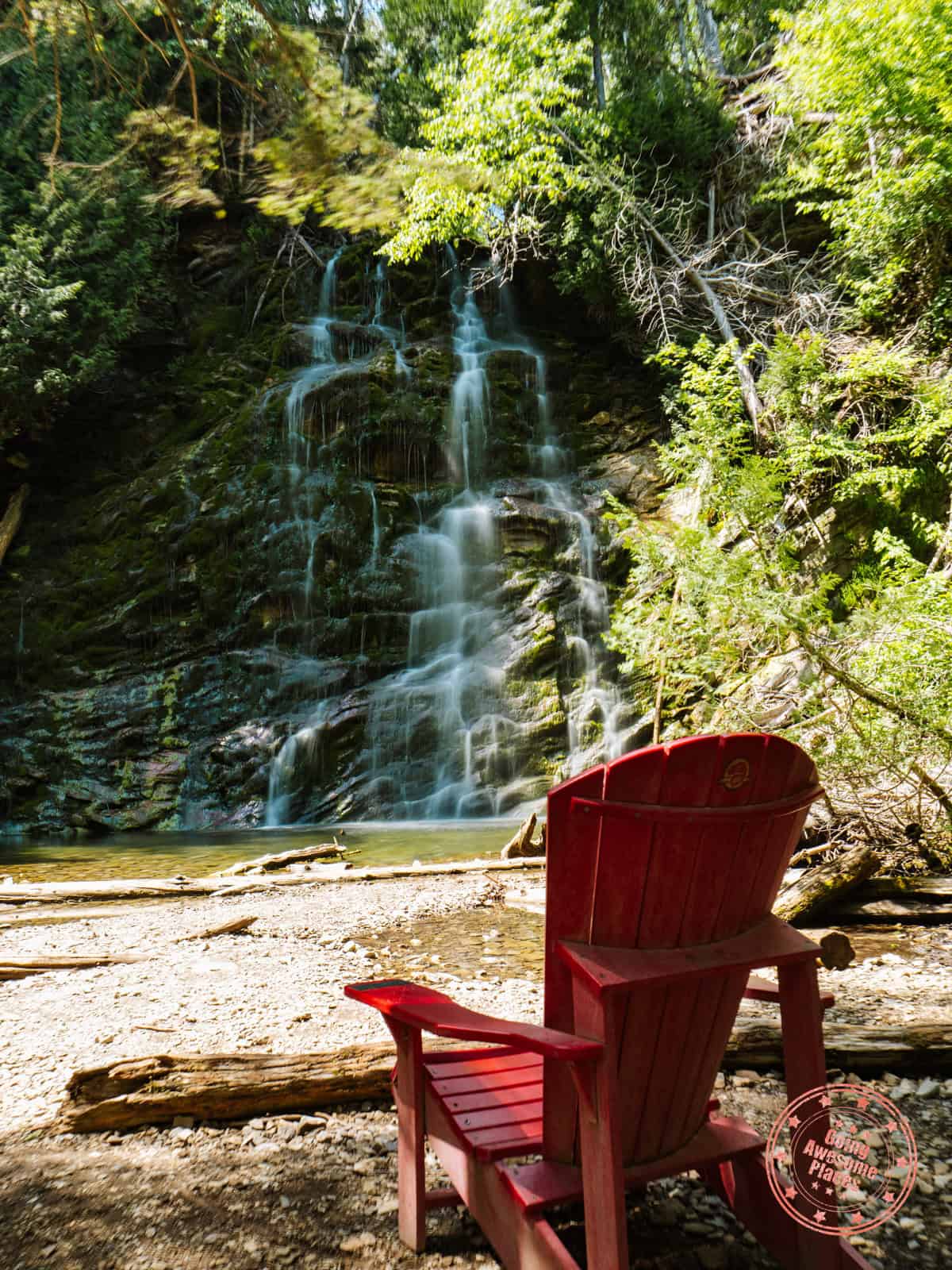 red parks canada chair at la chute waterfall