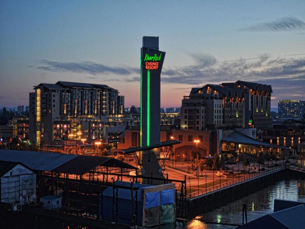 outside view of whole hotel lit up at night