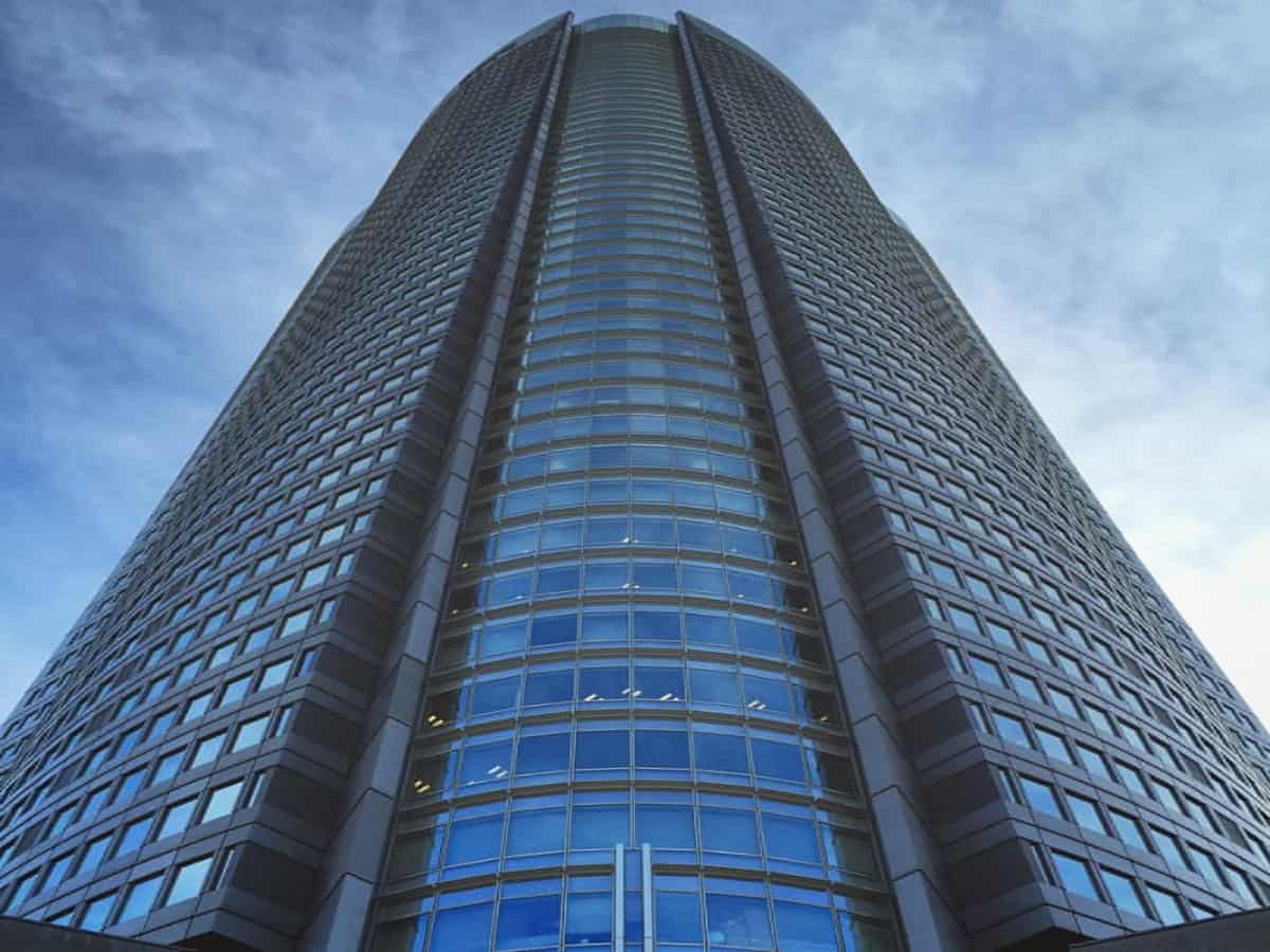 ground view looking up at roppongi hills mori tower