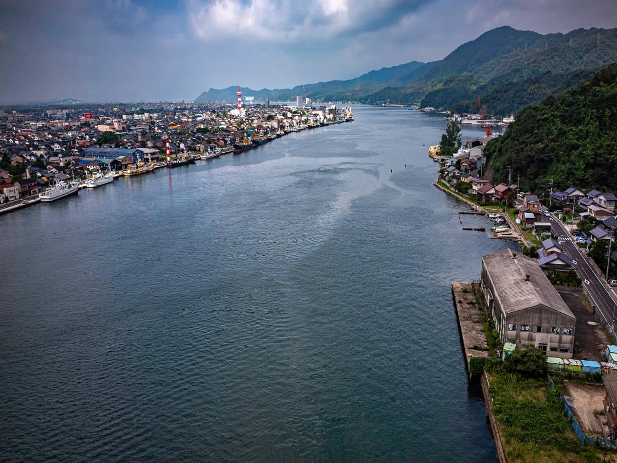 aerial view of the sakai channel between the shimane and tottori prefectures