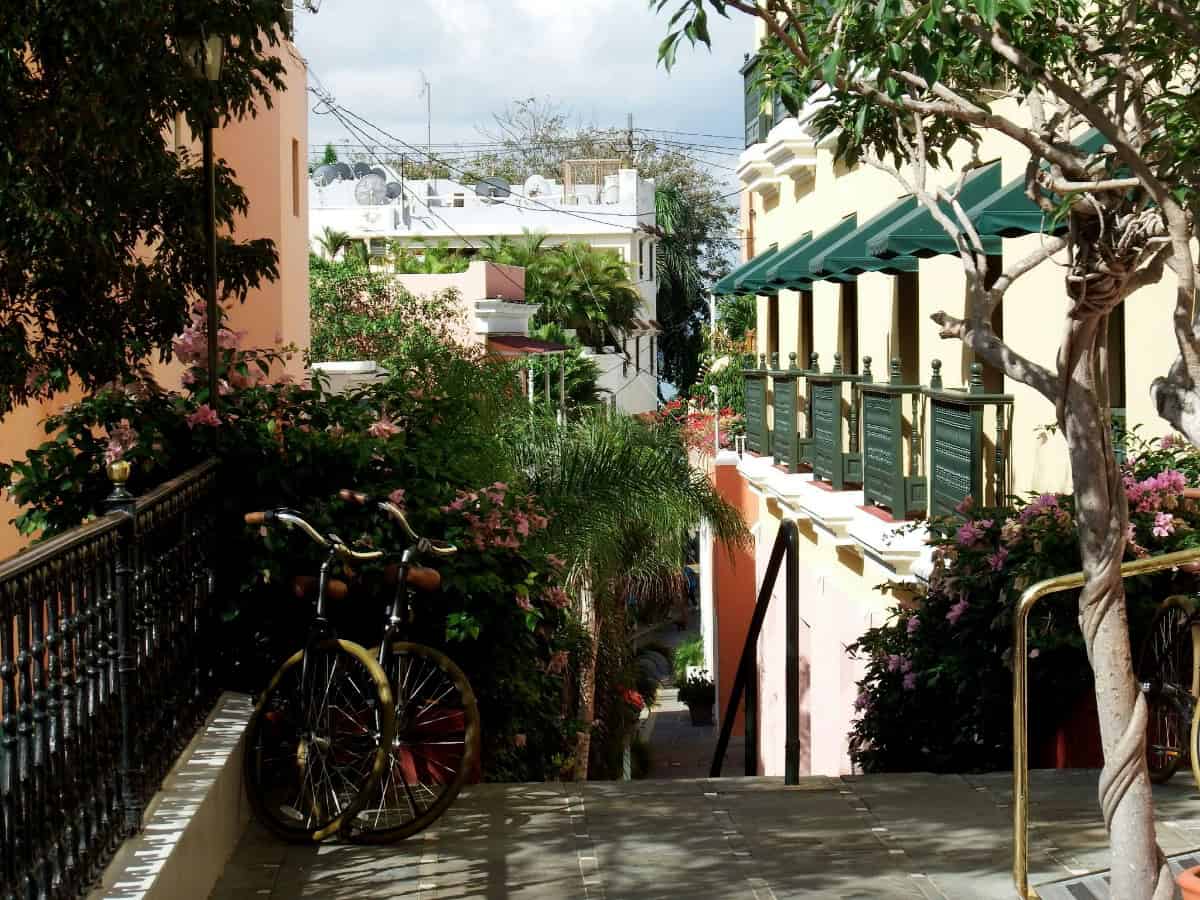 bikes sitting on a sidewalk in san juan