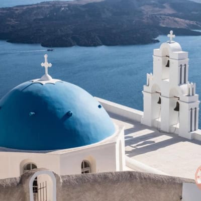 famous three bells of fira in firostefani