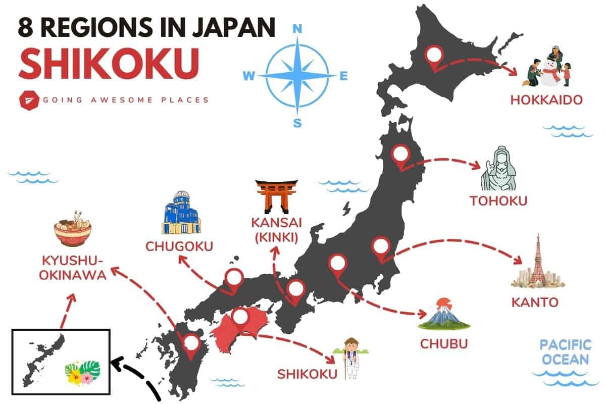 shikoku regions of japan map graphic by going awesome places