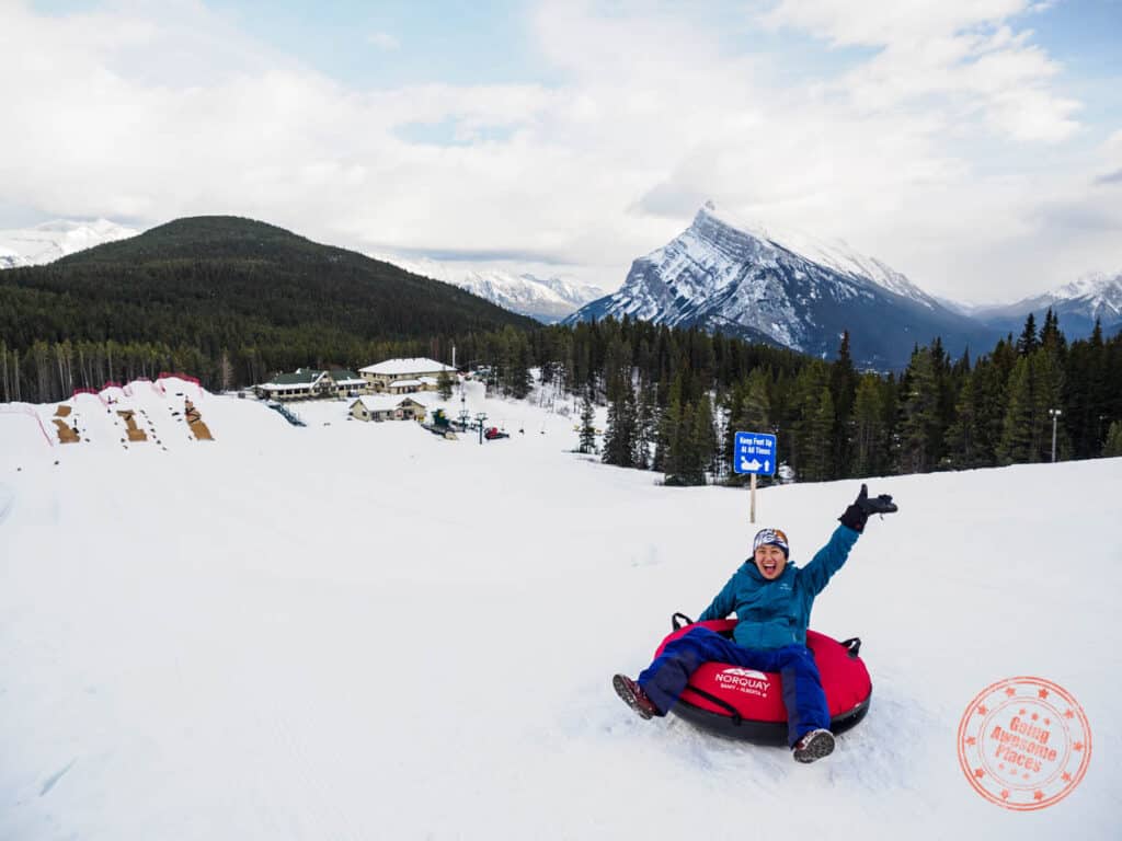 snow tubing mount norquay banff in winter