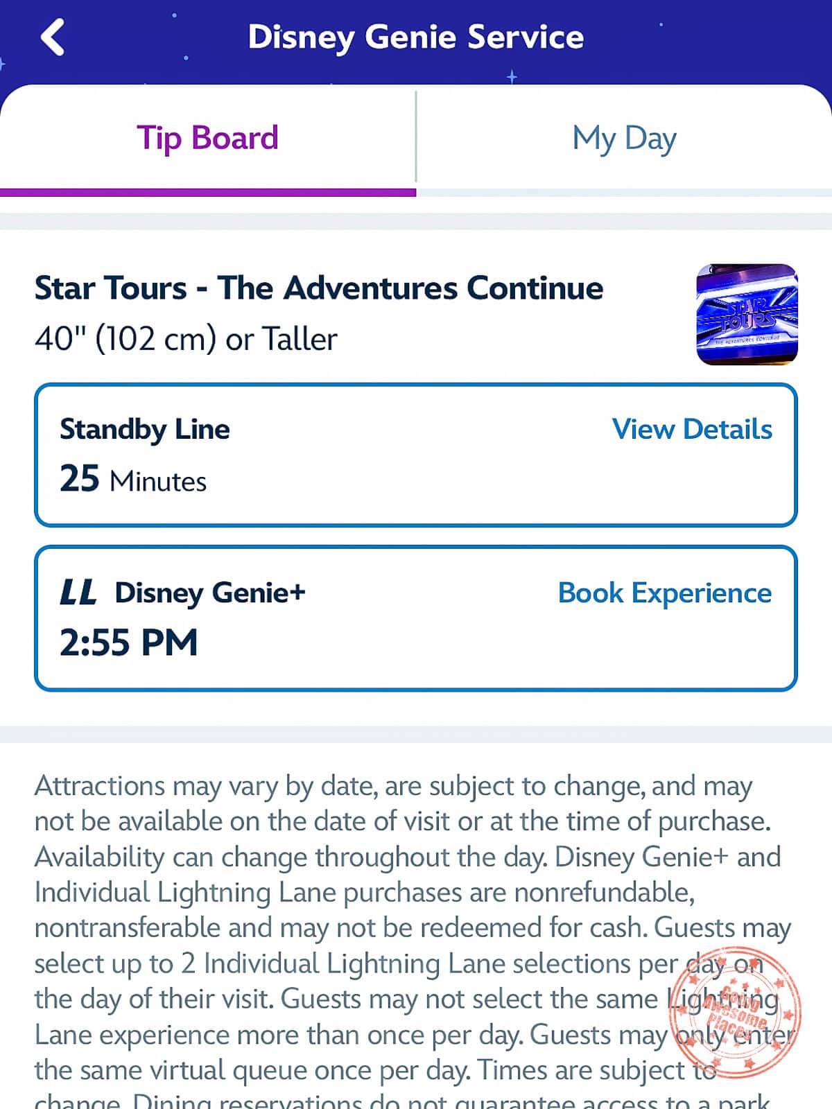 star tours lightning lane close time slot