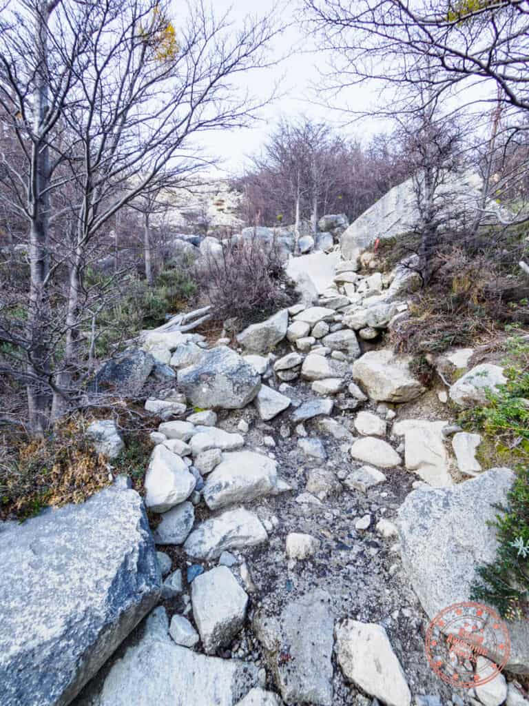 steep boulders while hiking base las torres