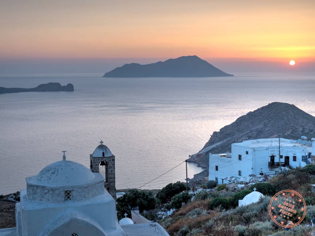 sunset view from kastro in plaka milos