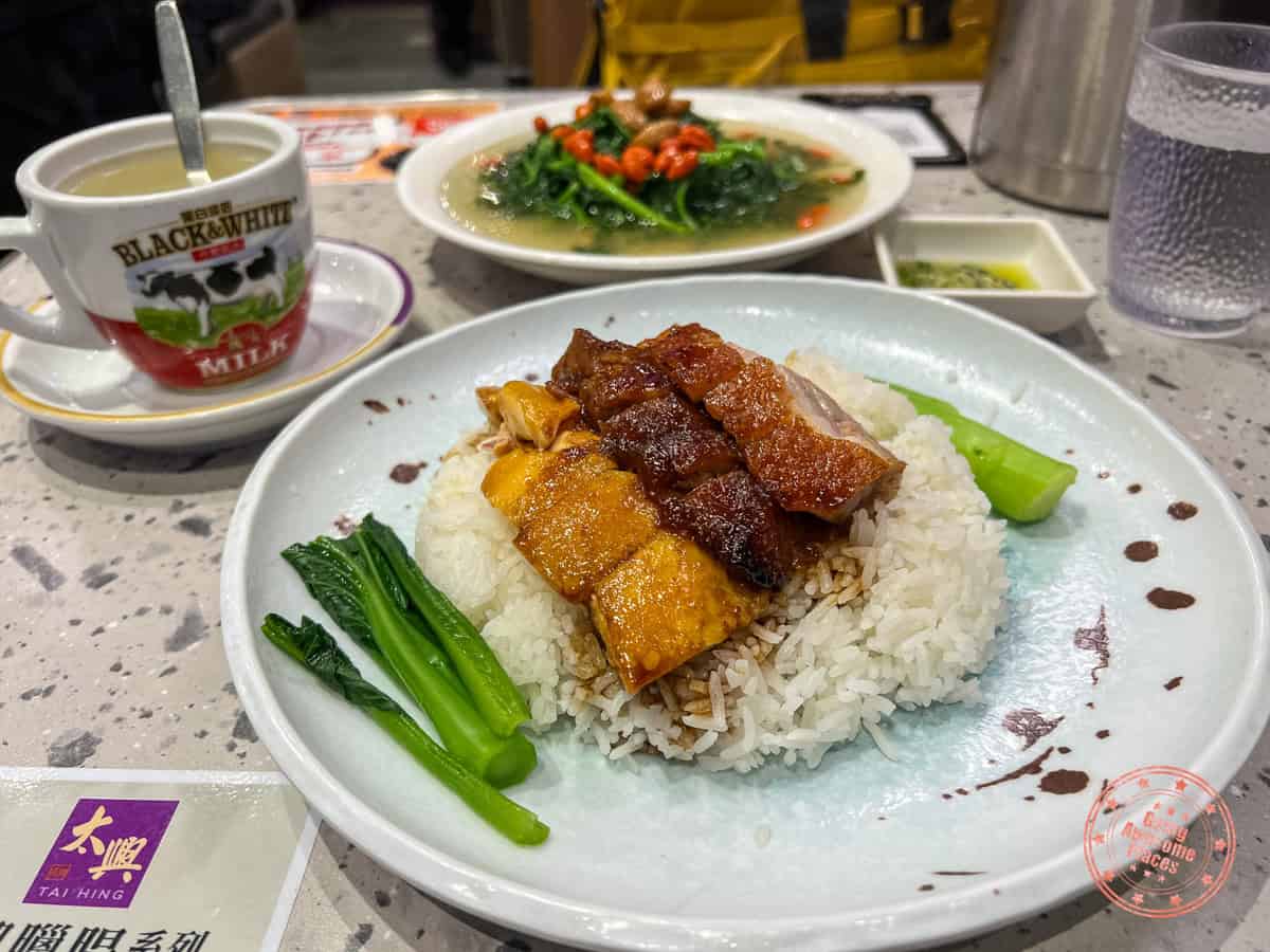 tai hing three meat combo rice dish in hong kong