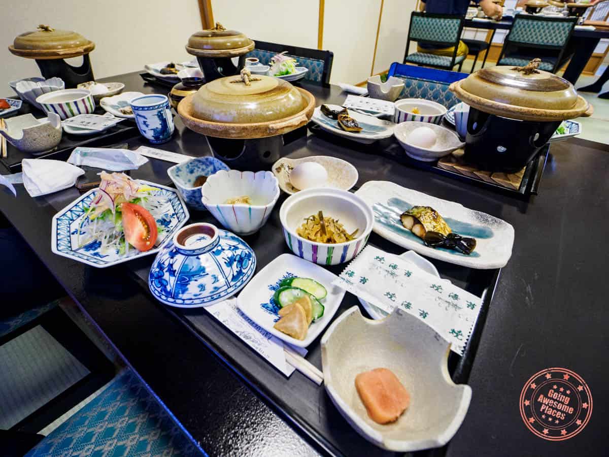 traditional japanese breakfast at kurimoto hotel