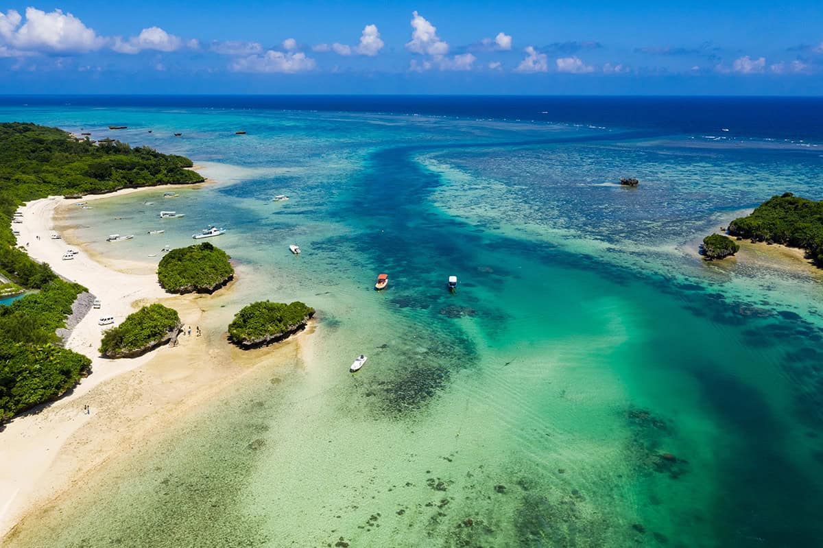 tropical paradise ishigaki bay from the sky