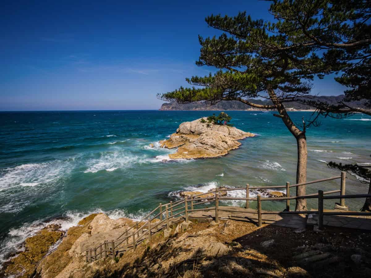 wooden walkway along the uradome coast