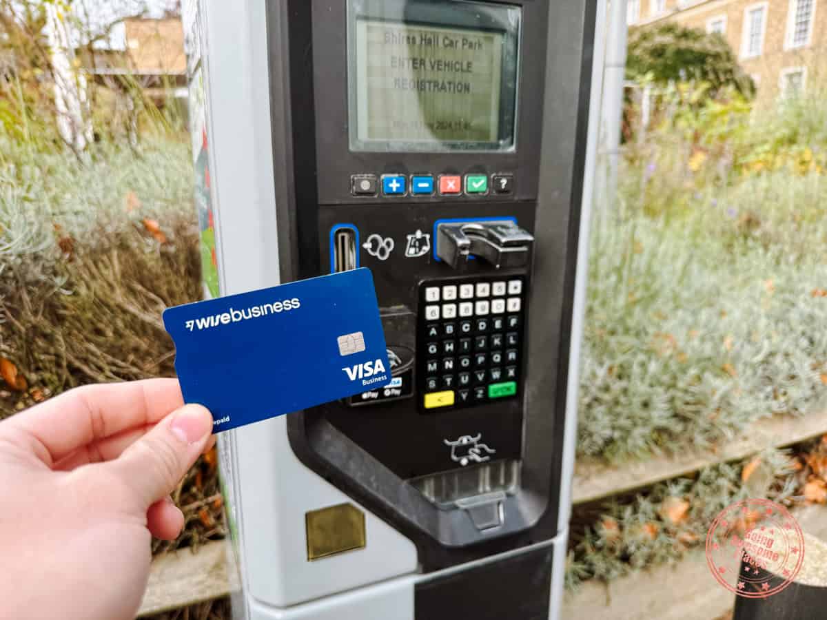 using wise card for travel in the uk in front of parking machine