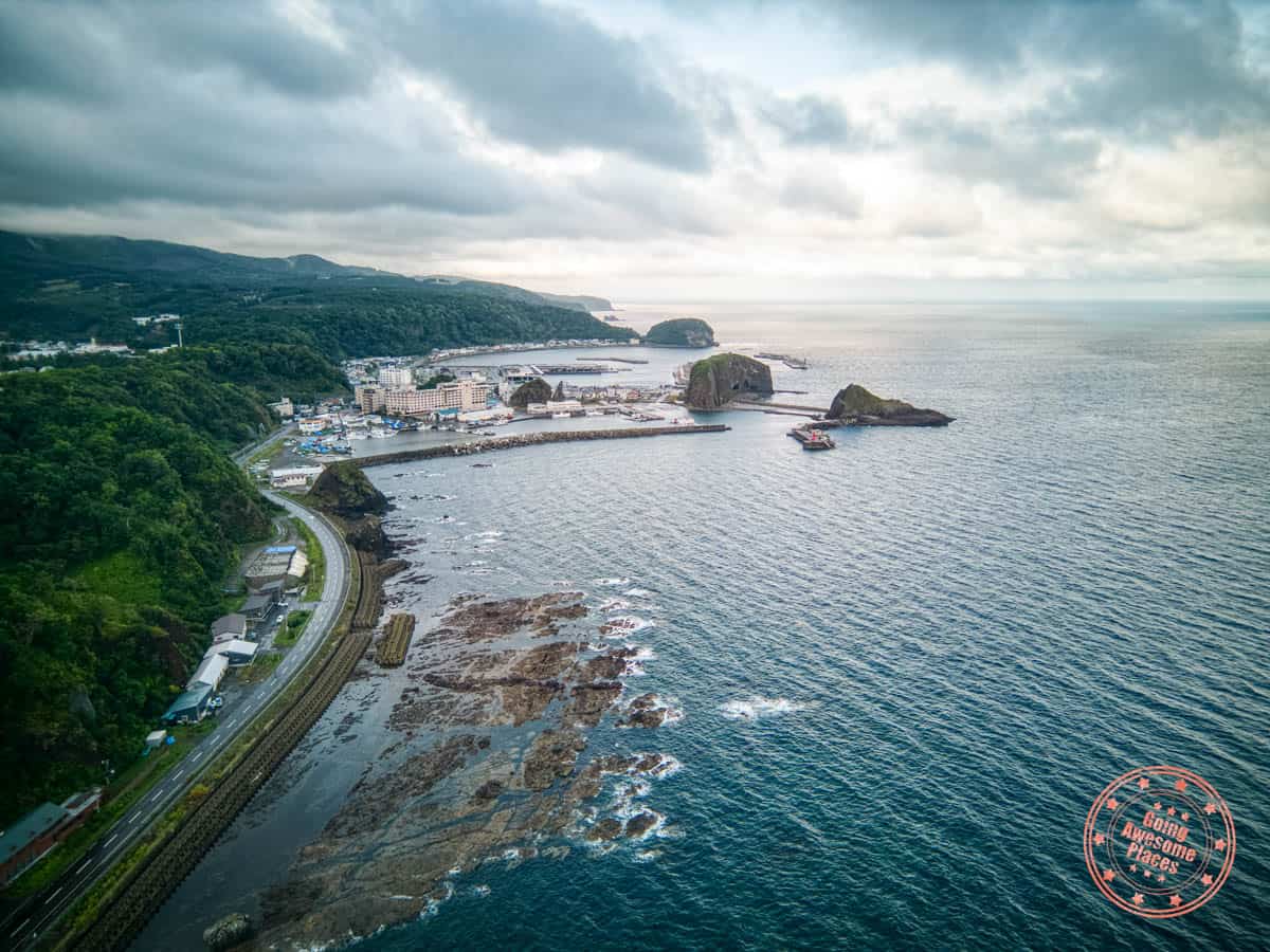 utoro in far east hokkaido aerial view