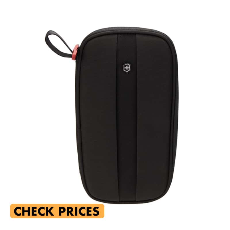 victorinox travel organizer for passport boarding pass and has rfid protection in black