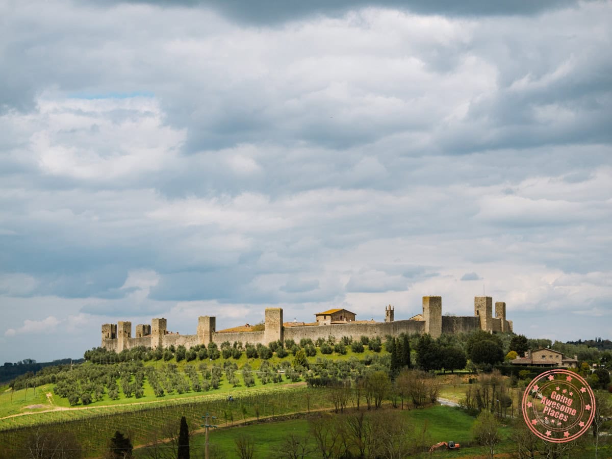 walled town of monteriggioni viewed from viewpoint afar