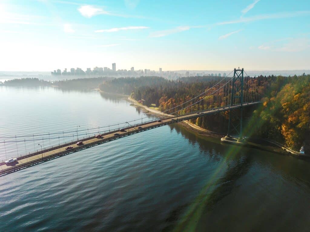 weekend getaways vancouver lions gate bridge aerial view