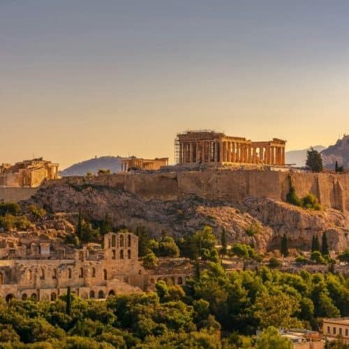 view of acropolis of athens with parthenon from filopappou hill