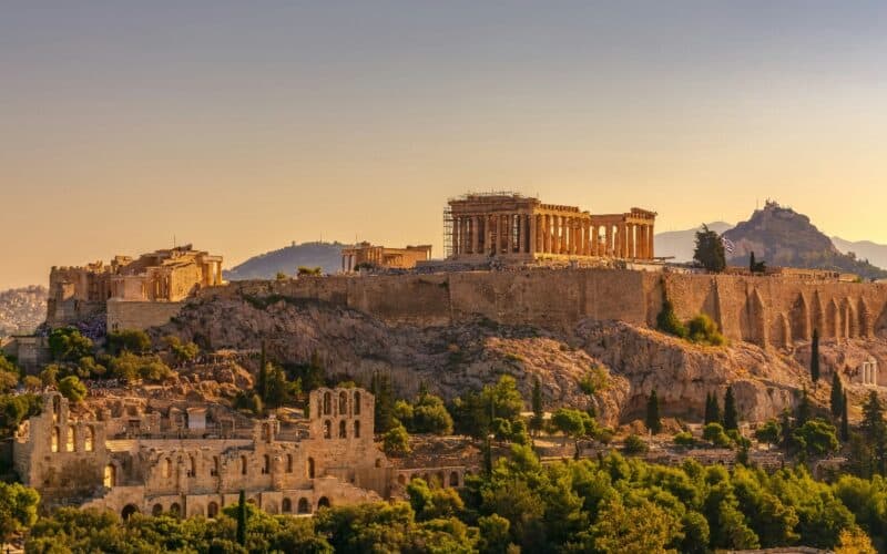 view of acropolis of athens with parthenon from filopappou hill