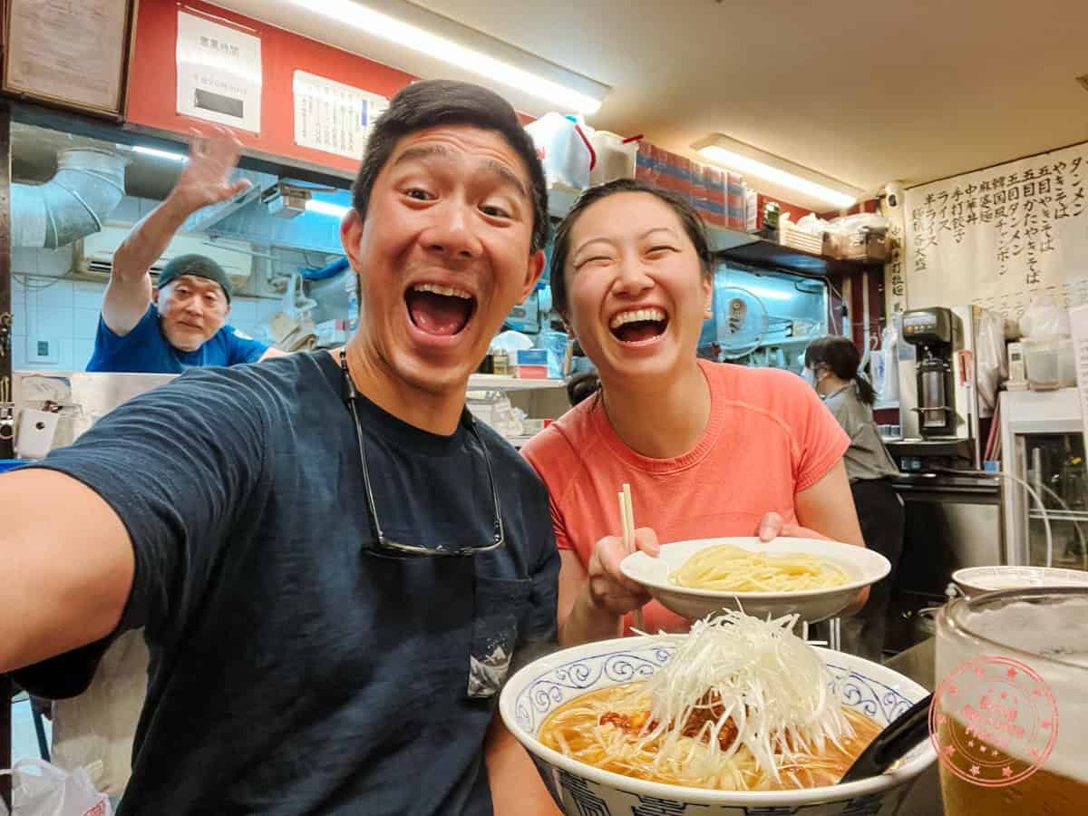 will and chantelle eating noodles in tokyo of kanto region japan