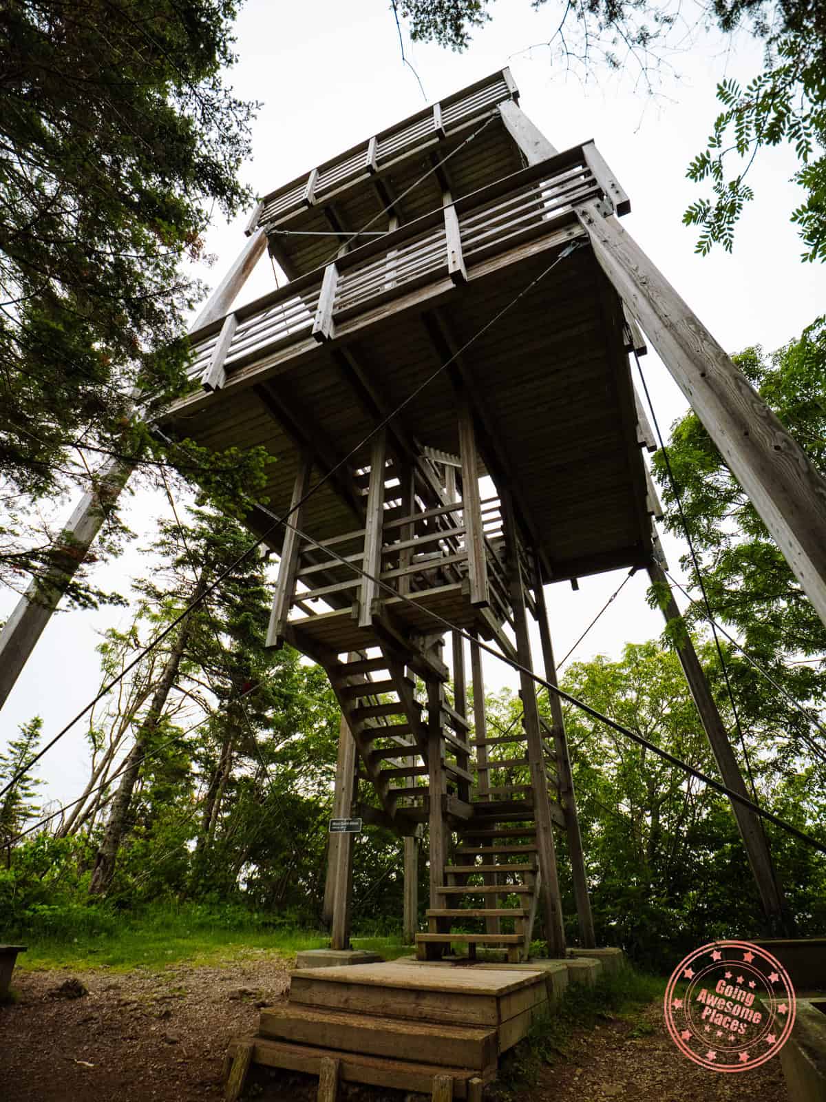 wooden lookout tower mont saint alban at forillon national park