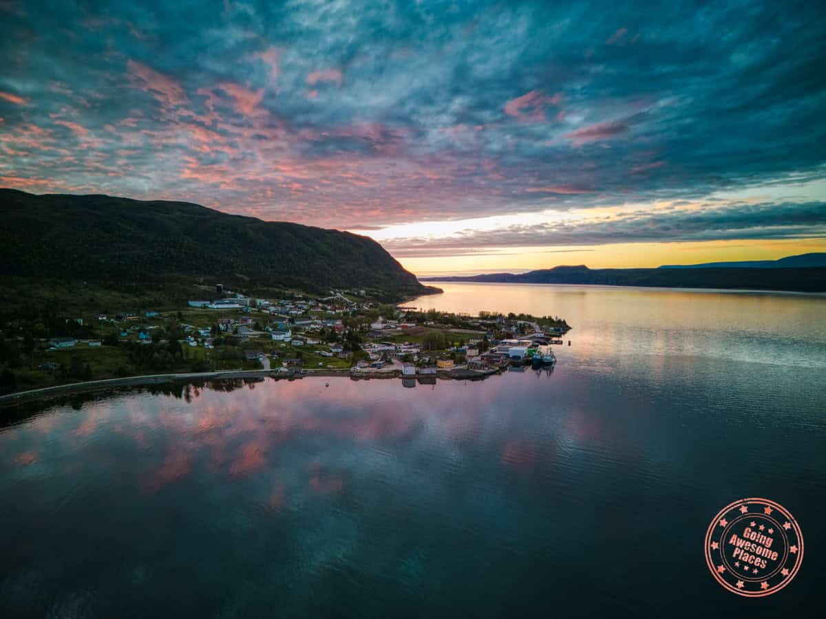 woody point in gros morne national park at sunset