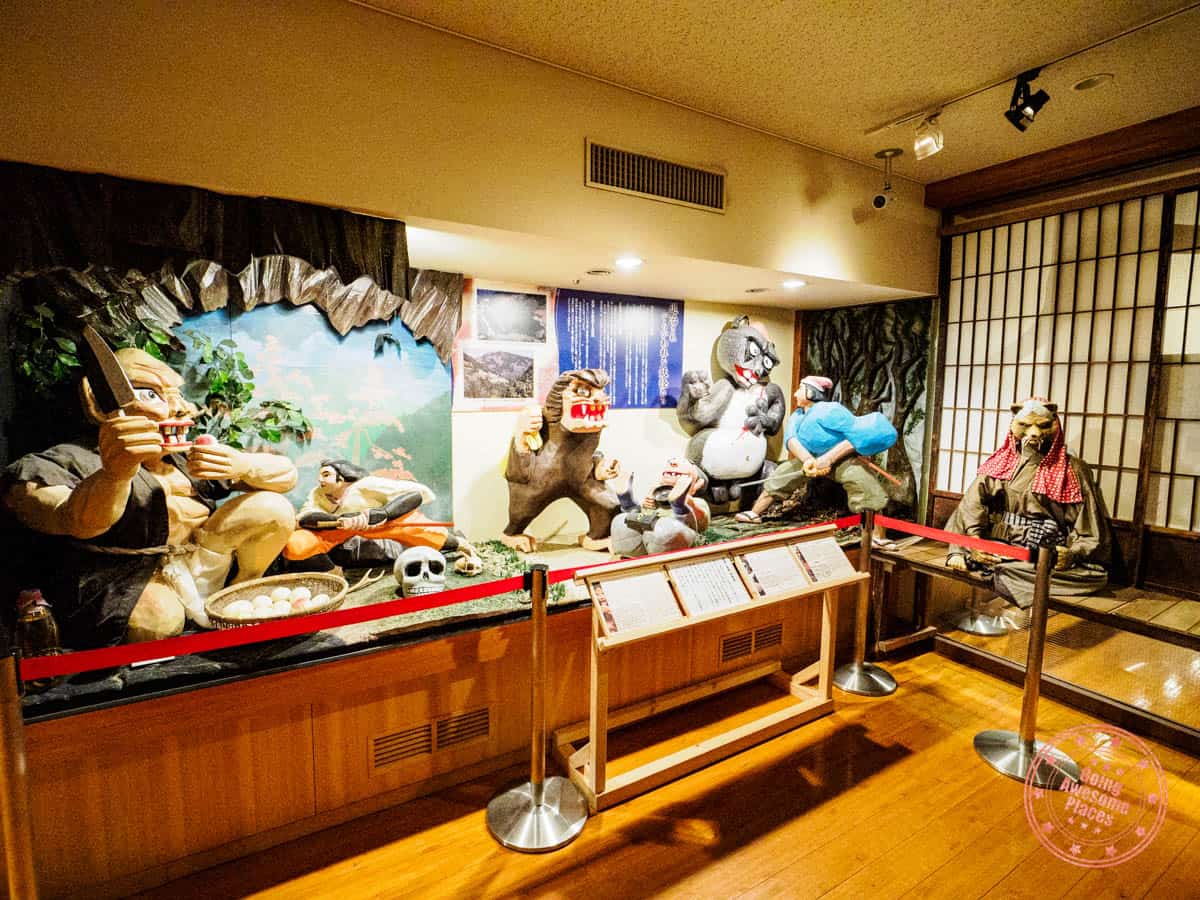 yokai yashiki museum interior with displays of monsters and hobgoblins from Japanese folklore